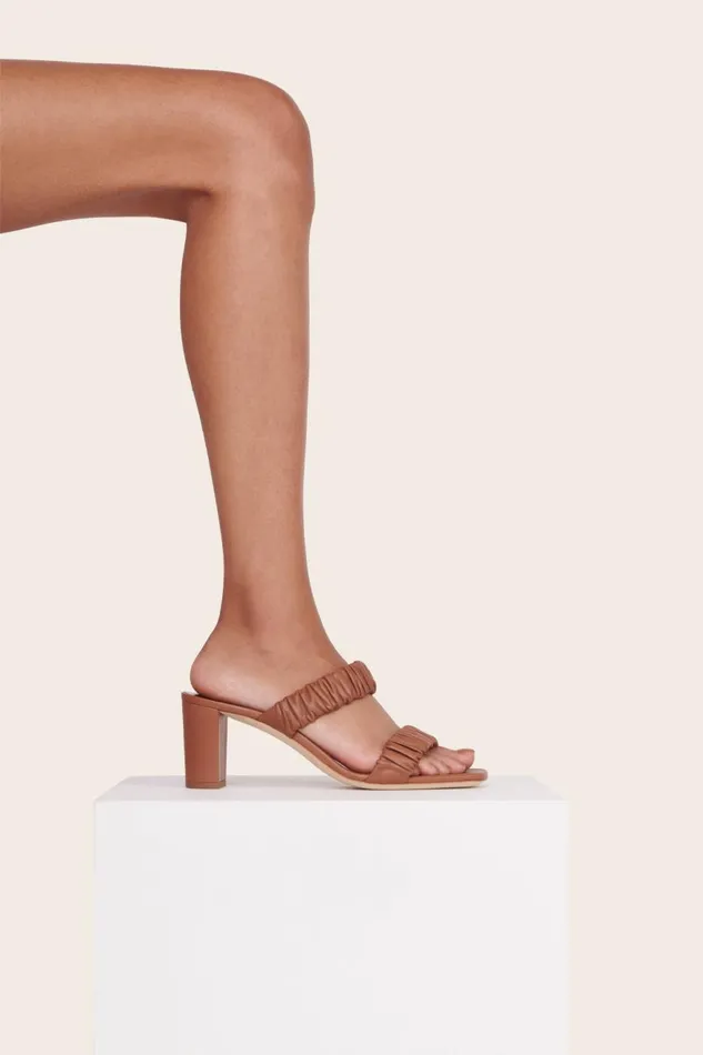Women STAUD Heels FRANKIE RUCHED SANDAL TAN