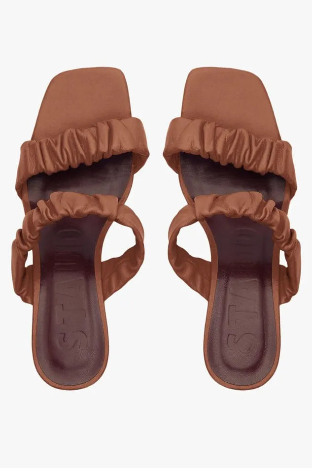 Women STAUD Heels FRANKIE RUCHED SANDAL TAN
