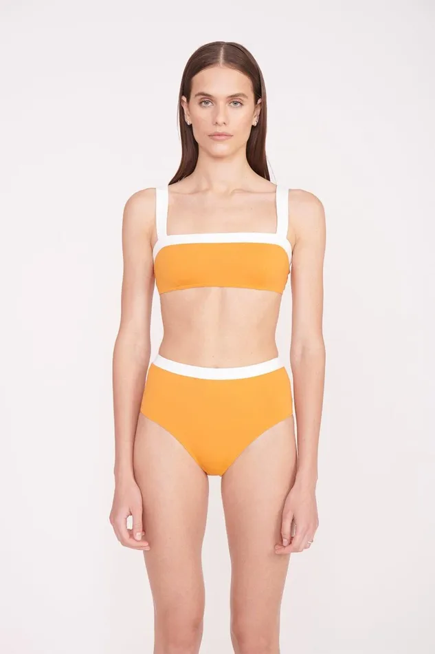 Women STAUD Swim DEVON HIGH RISE BIKINI BOTTOM NECTARINE WHITE