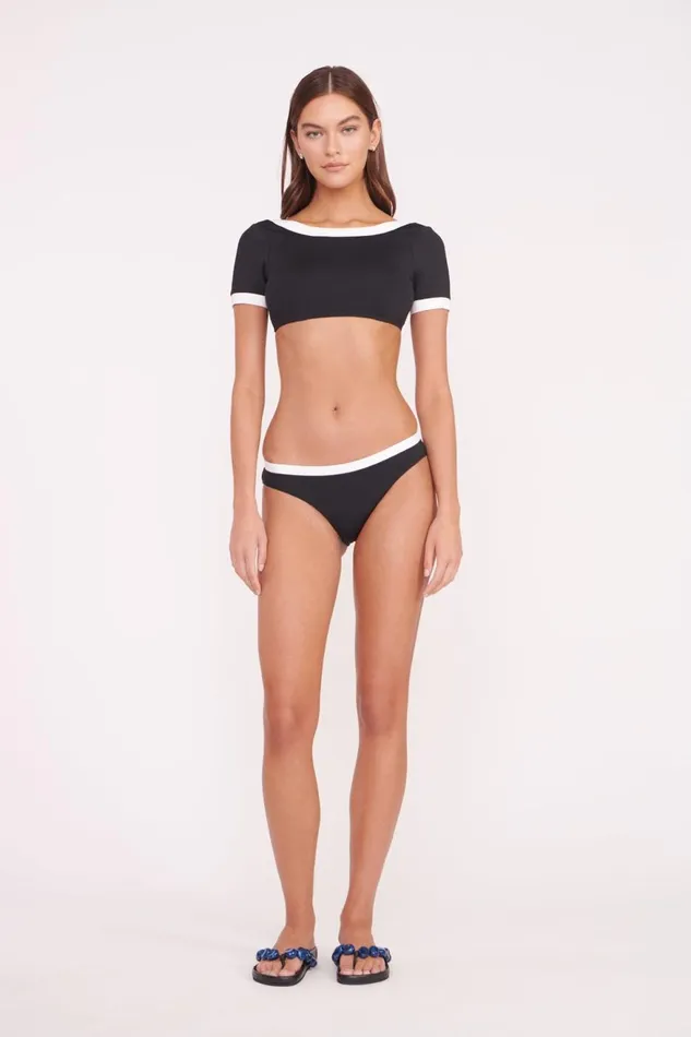 Women STAUD Swim LILY SHORT SLEEVE BIKINI TOP BLACK WHITE Women STAUD Swim LILY SHORT SLEEVE BIKINI TOP BLACK WHITE