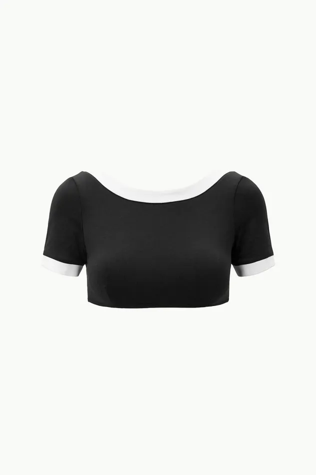 Women STAUD Swim LILY SHORT SLEEVE BIKINI TOP BLACK WHITE Women STAUD Swim LILY SHORT SLEEVE BIKINI TOP BLACK WHITE