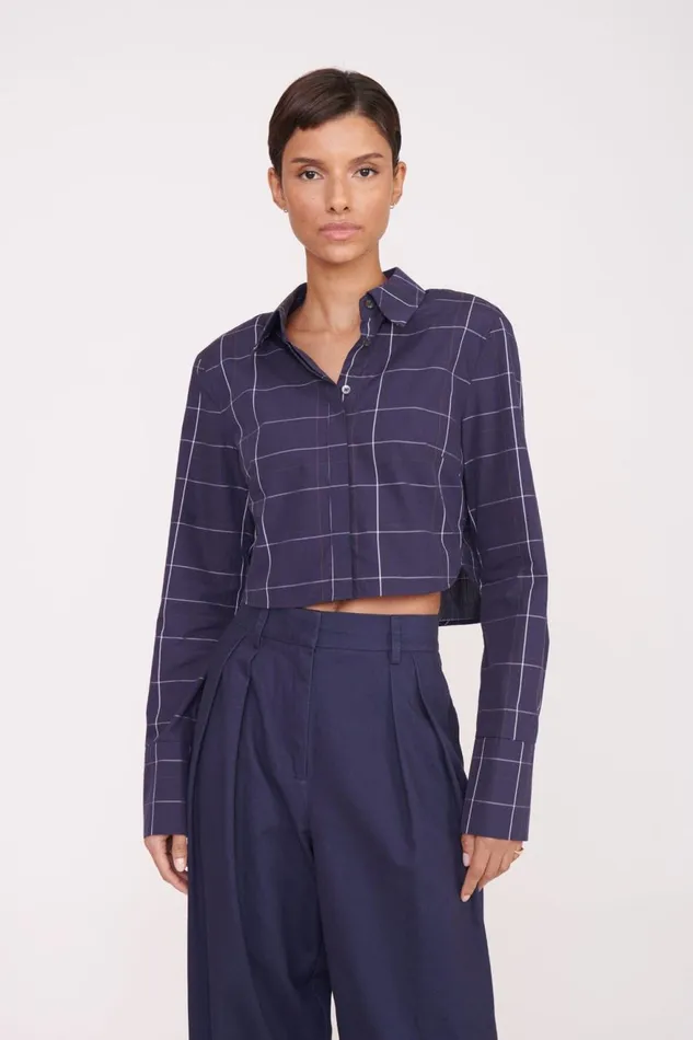 Women STAUD Tops SENECA TOP NAVY PLAID