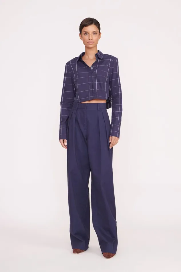 Women STAUD Tops SENECA TOP NAVY PLAID Women STAUD Tops SENECA TOP NAVY PLAID