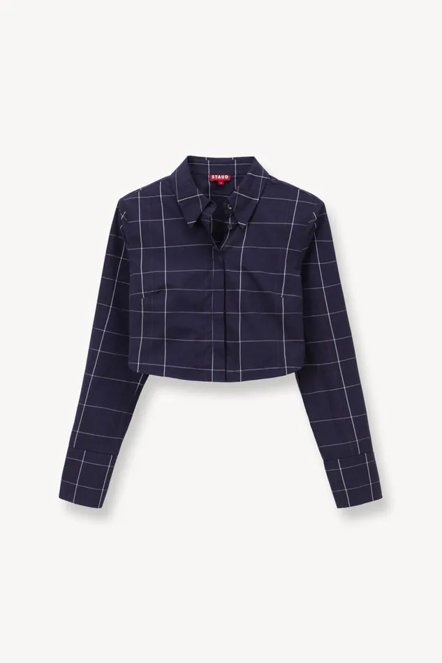 Women STAUD Tops SENECA TOP NAVY PLAID Women STAUD Tops SENECA TOP NAVY PLAID