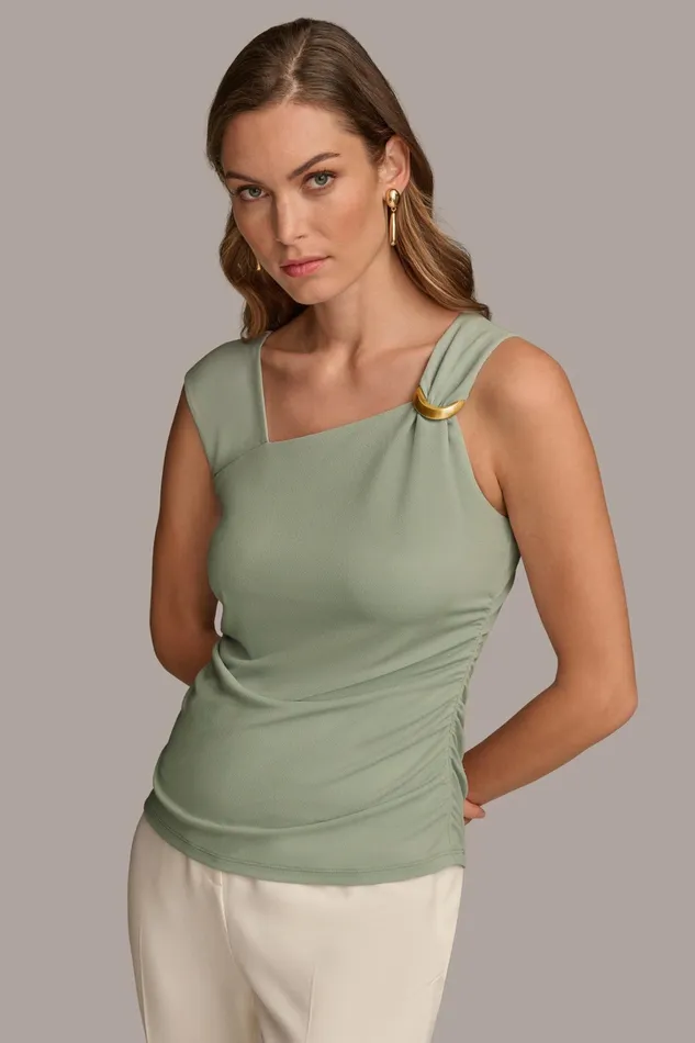 Women Sweaters And Tops Donna Karan ASYMMETRICAL TOP WITH HARDWARE Pale Jade