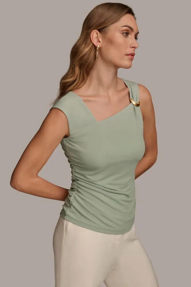Women Sweaters And Tops Donna Karan ASYMMETRICAL TOP WITH HARDWARE Pale Jade