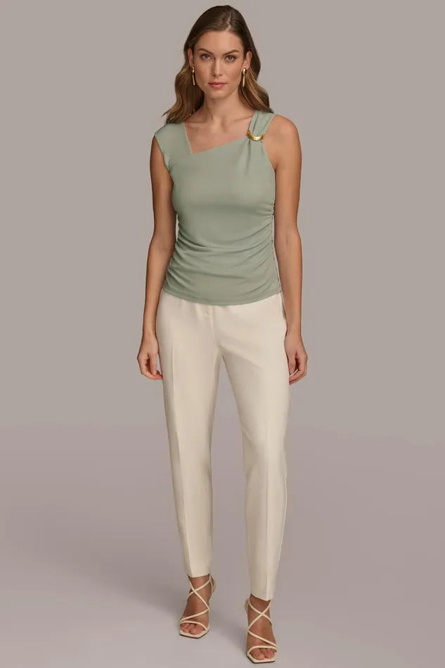 Women Sweaters And Tops Donna Karan ASYMMETRICAL TOP WITH HARDWARE Pale Jade