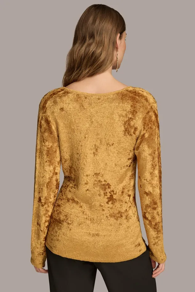 Women Sweaters And Tops Donna Karan COWL NECK TOP Antique Gold