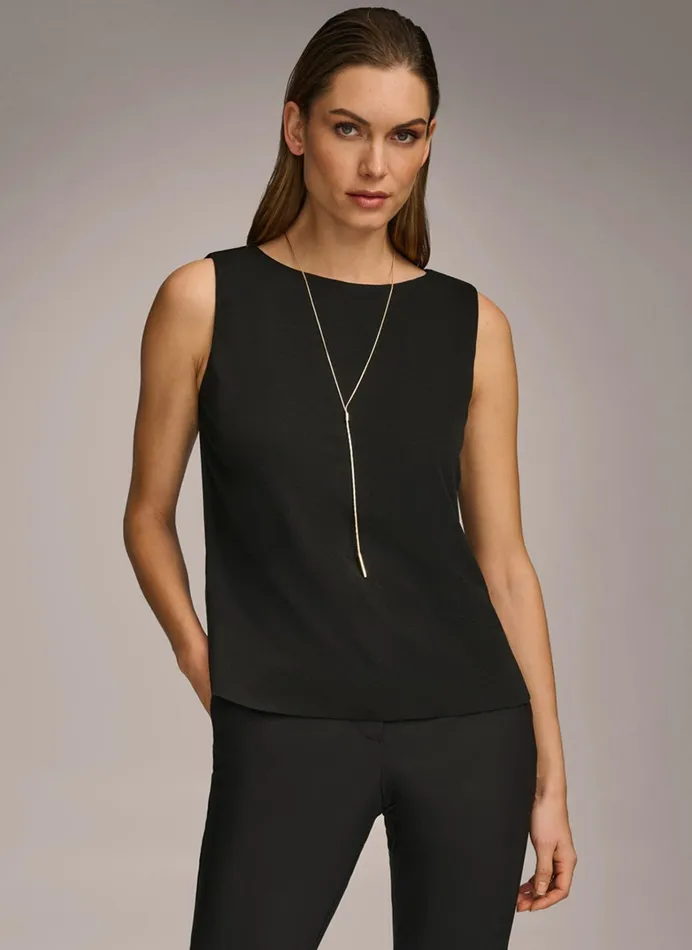 Women Sweaters And Tops Donna Karan CREW NECK LAYERING KNIT TOP Black