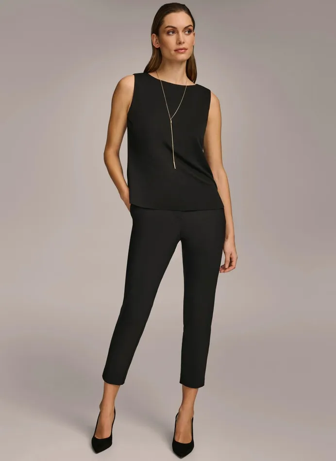 Women Sweaters And Tops Donna Karan CREW NECK LAYERING KNIT TOP Black