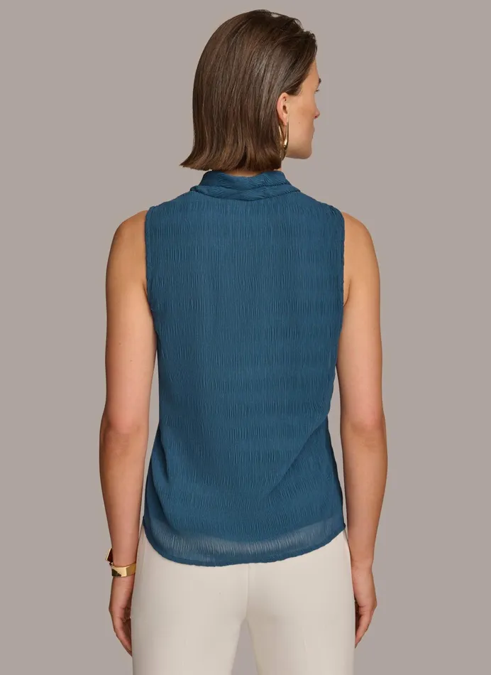 Women Sweaters And Tops Donna Karan FAUX WRAP PEPLUM TOP Tide Navy