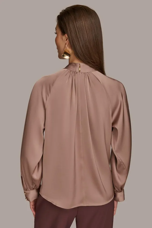 Women Sweaters And Tops Donna Karan MOCK NECK WITH BUTTONS Mink