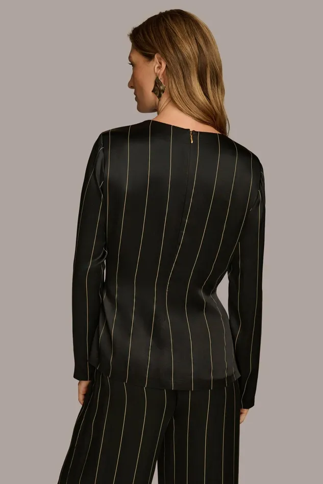 Women Sweaters And Tops Donna Karan PINSTRIPE TIE WAIST TOP Black