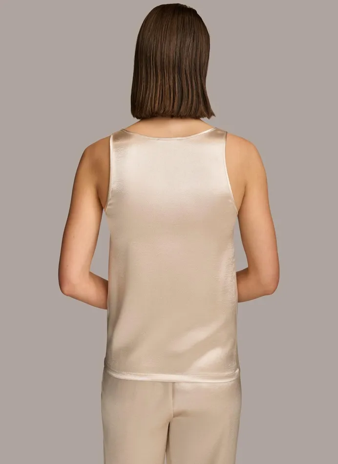 Women Sweaters And Tops Donna Karan ROUND NECK SHINY TANK Sand
