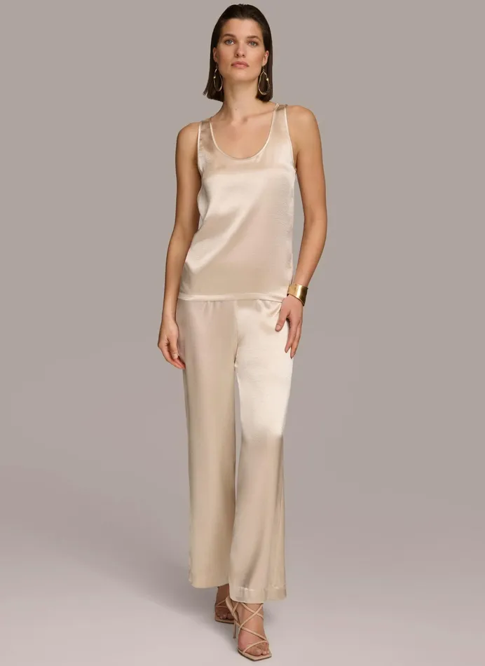 Women Sweaters And Tops Donna Karan ROUND NECK SHINY TANK Sand