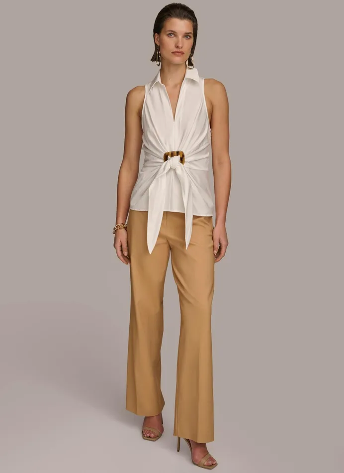 Women Sweaters And Tops Donna Karan TORTOISE HARDWARE KNOT TOP Cream