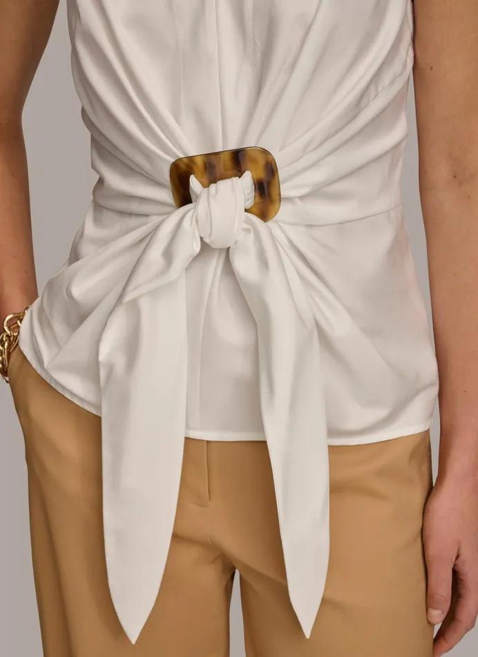 Women Sweaters And Tops Donna Karan TORTOISE HARDWARE KNOT TOP Cream