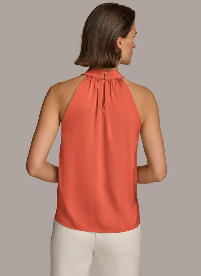 Women Sweaters And Tops Donna Karan TWIST NECK HALTER TOP Terracotta