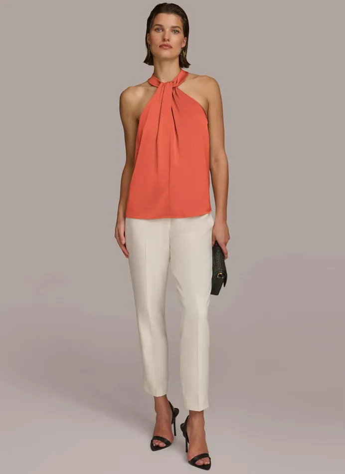 Women Sweaters And Tops Donna Karan TWIST NECK HALTER TOP Terracotta