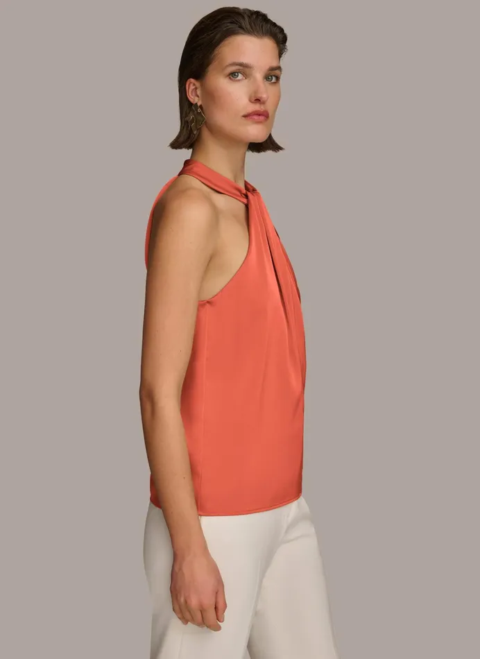 Women Sweaters And Tops Donna Karan TWIST NECK HALTER TOP Terracotta
