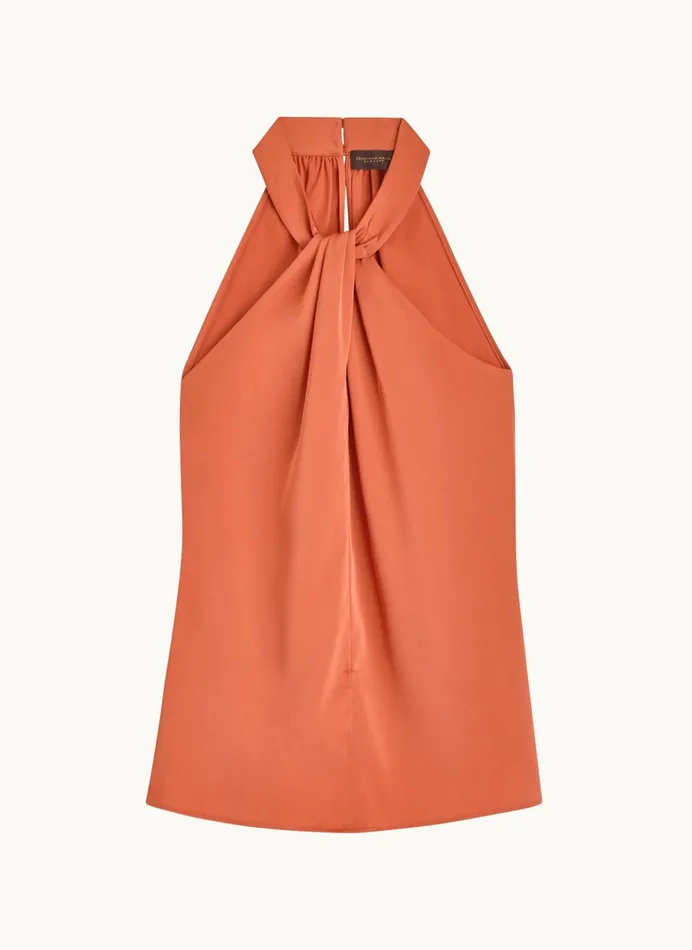 Women Sweaters And Tops Donna Karan TWIST NECK HALTER TOP Terracotta