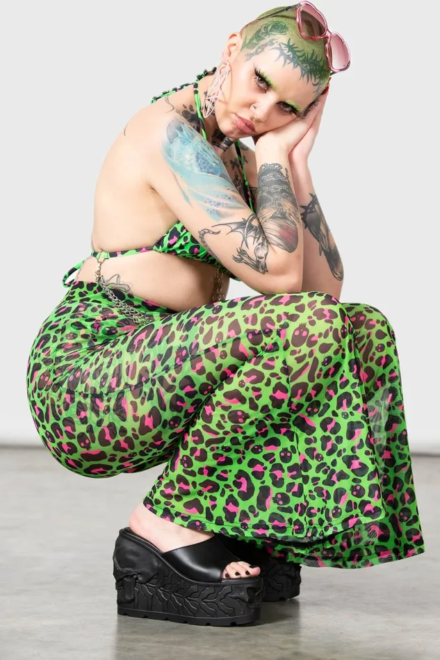 Women Swim Killstar Emerald Sugar Mesh Flare Trousers