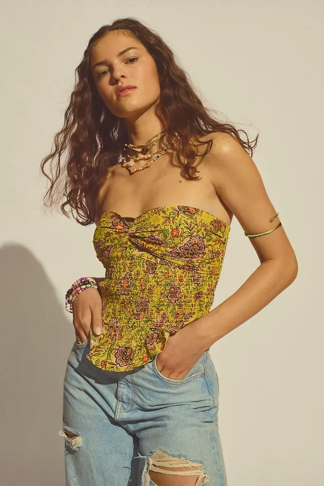 Women Tops Free People One More Time Tube Top Yellow Combo
