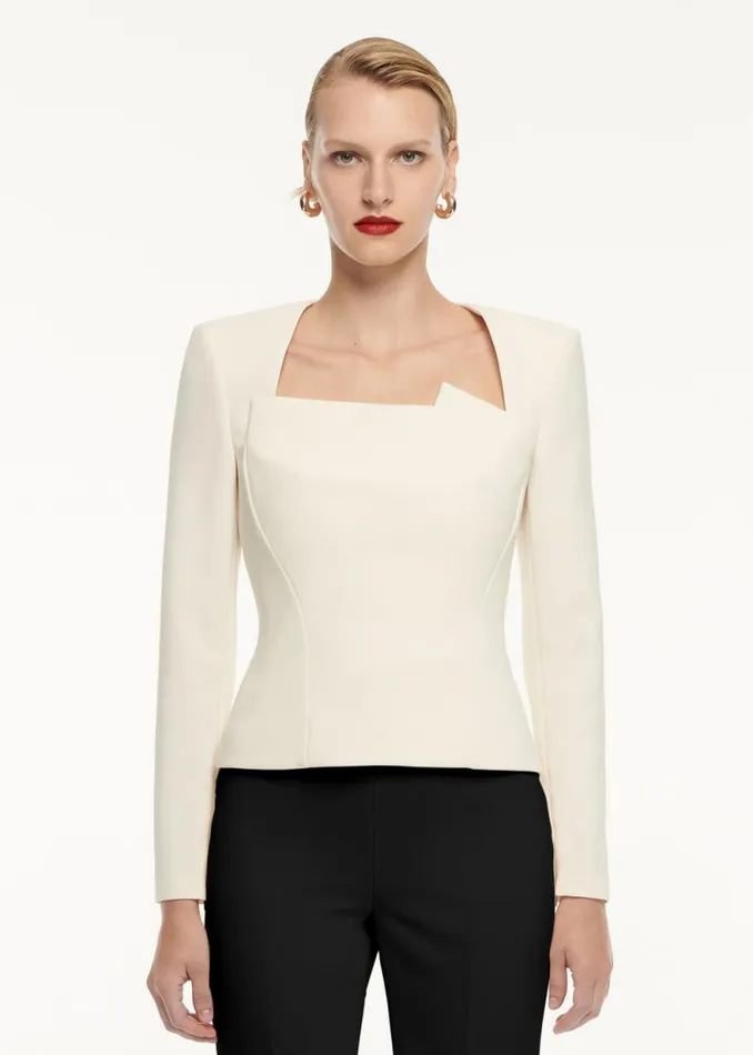 Women Tops Roland Mouret Long Sleeve Drape Detail Crepe Top