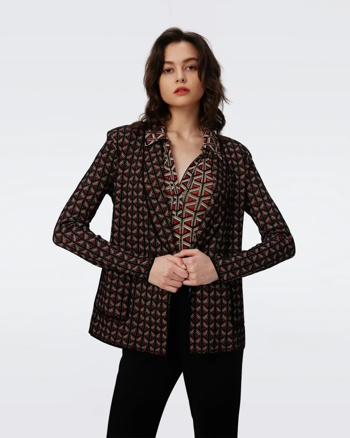 Women Trillian Knit Jacquard Jacket Tiny Stadium Geo Red DVF Jackets and Coats