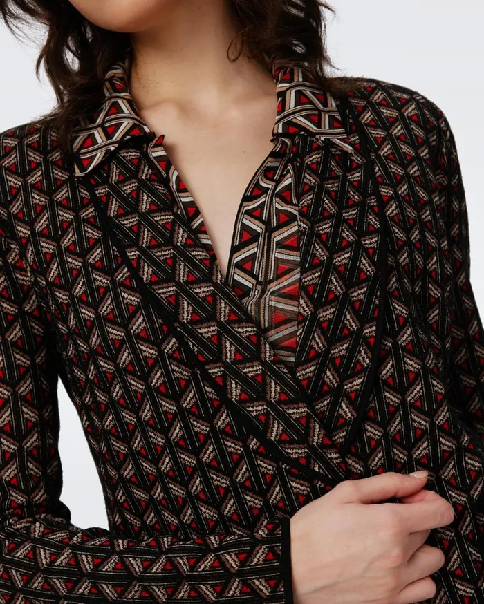 Women Trillian Knit Jacquard Jacket Tiny Stadium Geo Red DVF Jackets and Coats