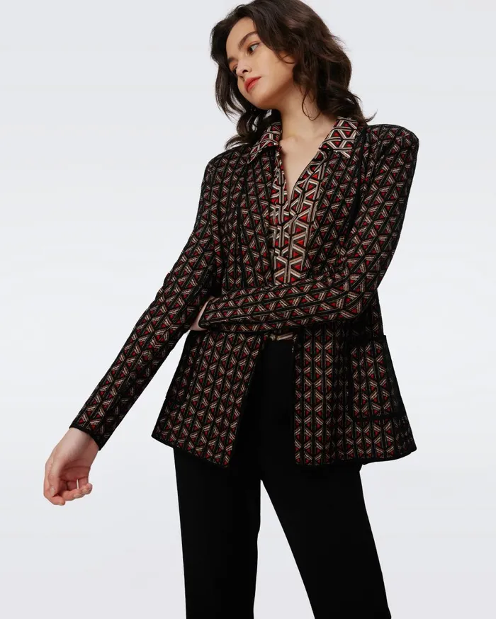 Women Trillian Knit Jacquard Jacket Tiny Stadium Geo Red DVF Jackets and Coats