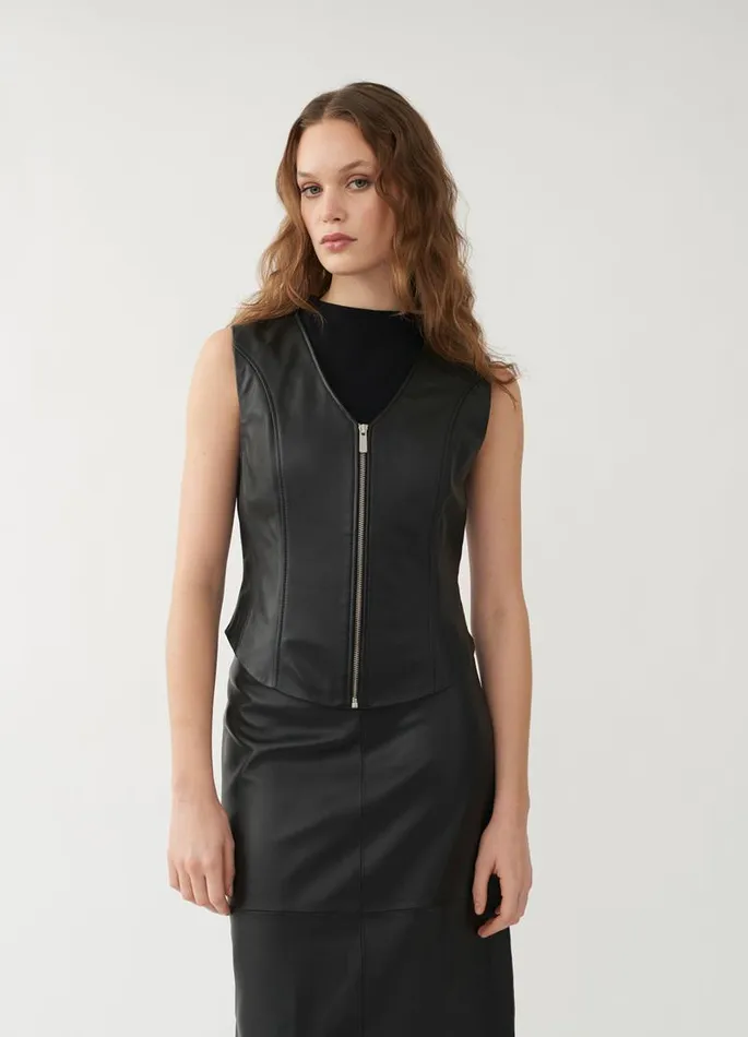 Women Vagabond Leather Garments THE VEST Black Leather