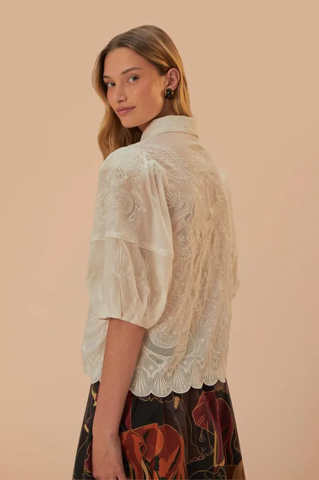 Women White Embroidered Short Sleeve Blouse White FARM Rio Blouses