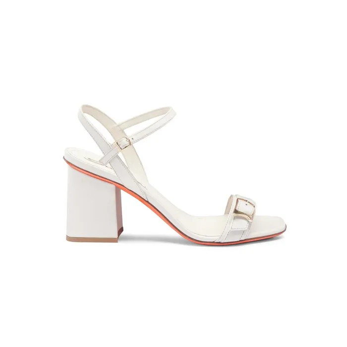 Women White Leather MidHeel Sandal Santoni Sandals