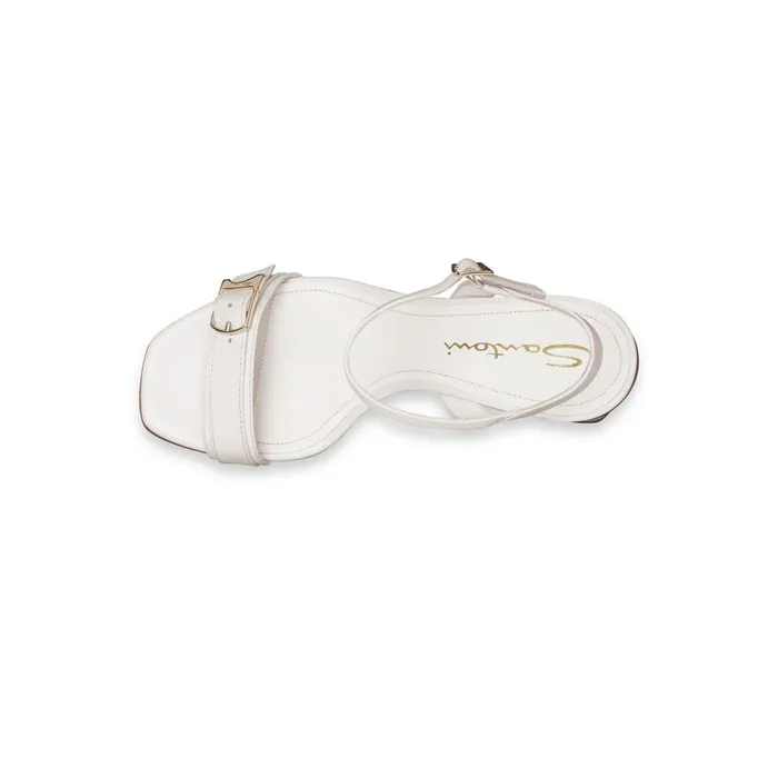 Women White Leather MidHeel Sandal Santoni Sandals
