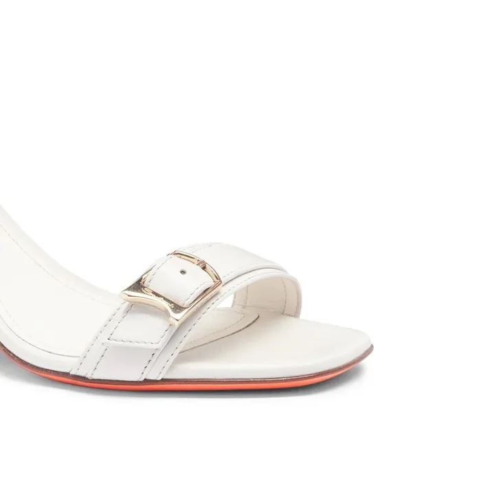Women White Leather MidHeel Sandal Santoni Sandals