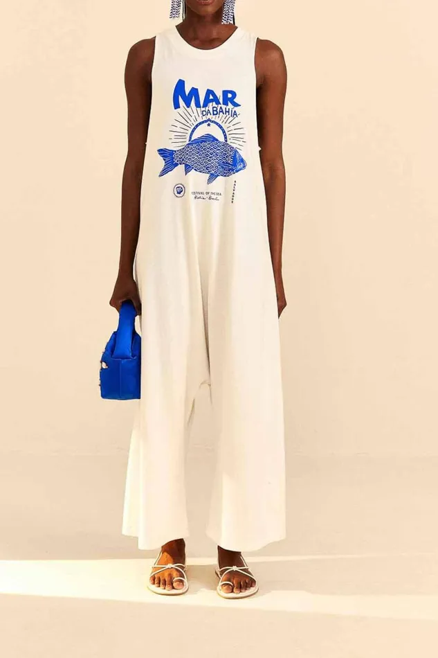 Women White Mar Da Bahia Organic Cotton Jumpsuit Offwhite FARM Rio Jumpsuits