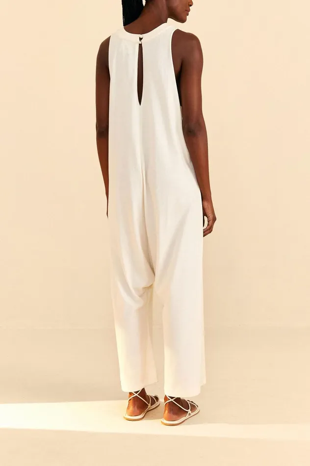 Women White Mar Da Bahia Organic Cotton Jumpsuit Offwhite FARM Rio Jumpsuits