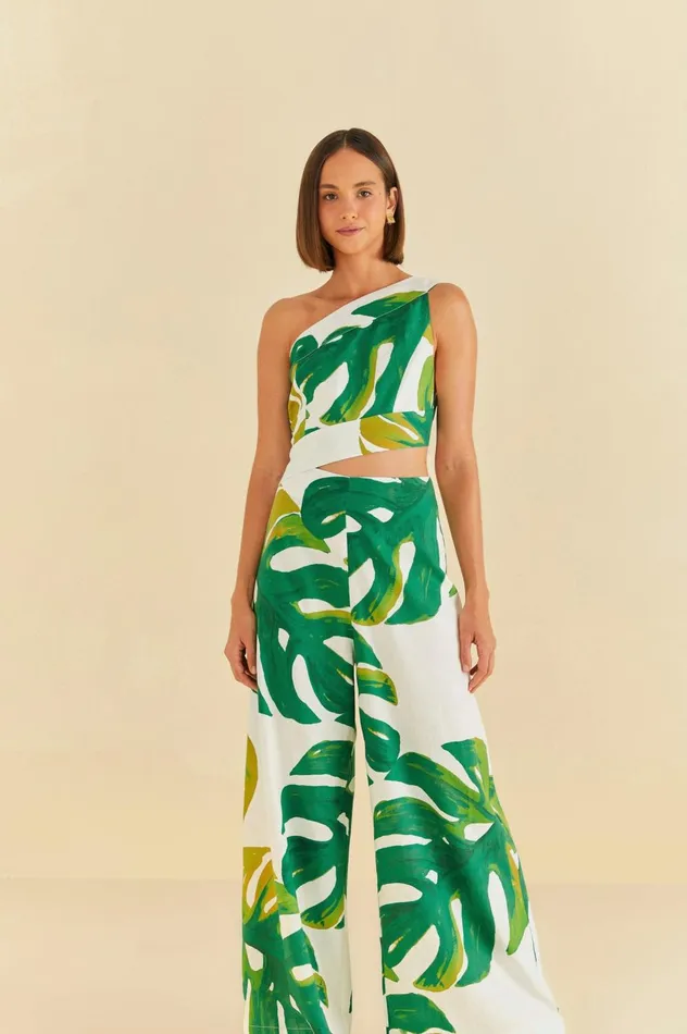 Women White Monstera One Shoulder Jumpsuit White Monstera FARM Rio Jumpsuits