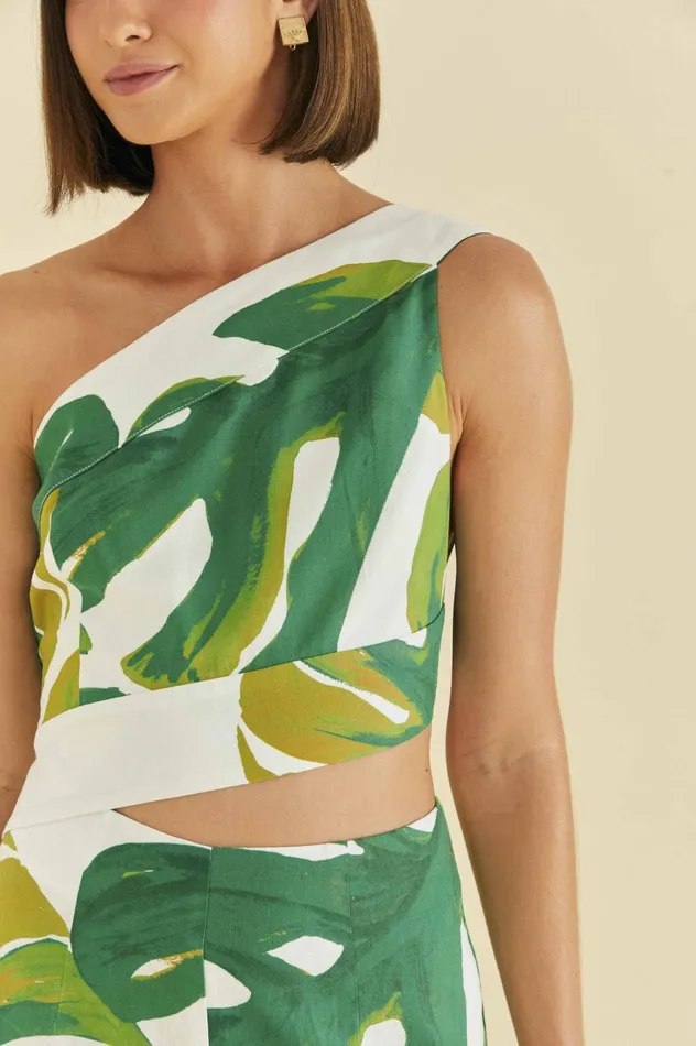 Women White Monstera One Shoulder Jumpsuit White Monstera FARM Rio Jumpsuits