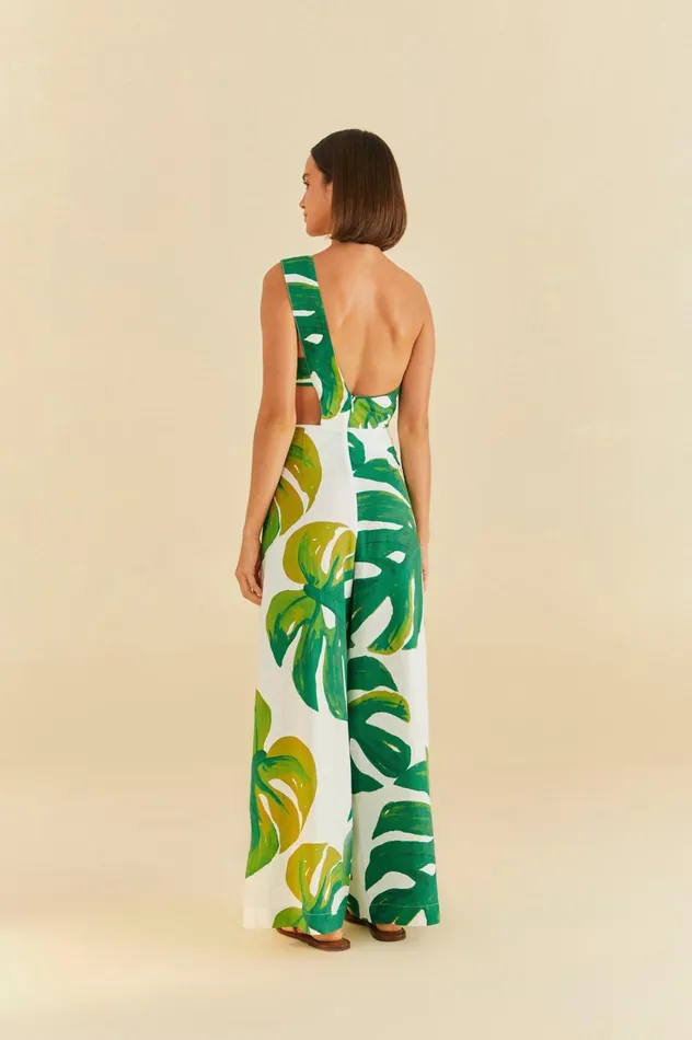 Women White Monstera One Shoulder Jumpsuit White Monstera FARM Rio Jumpsuits