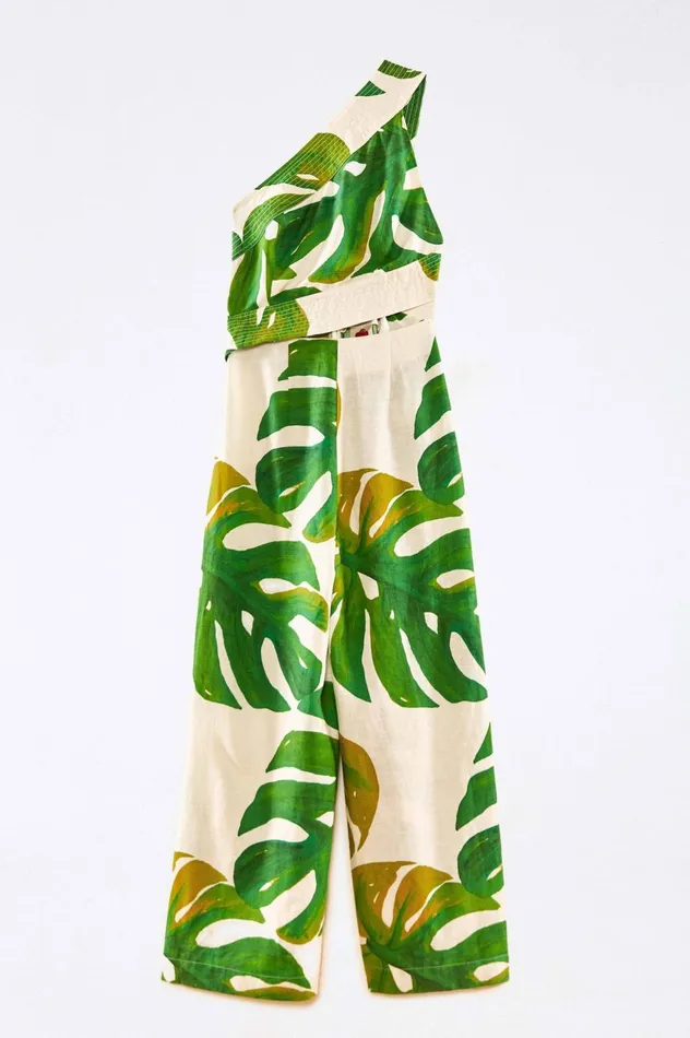 Women White Monstera One Shoulder Jumpsuit White Monstera FARM Rio Jumpsuits