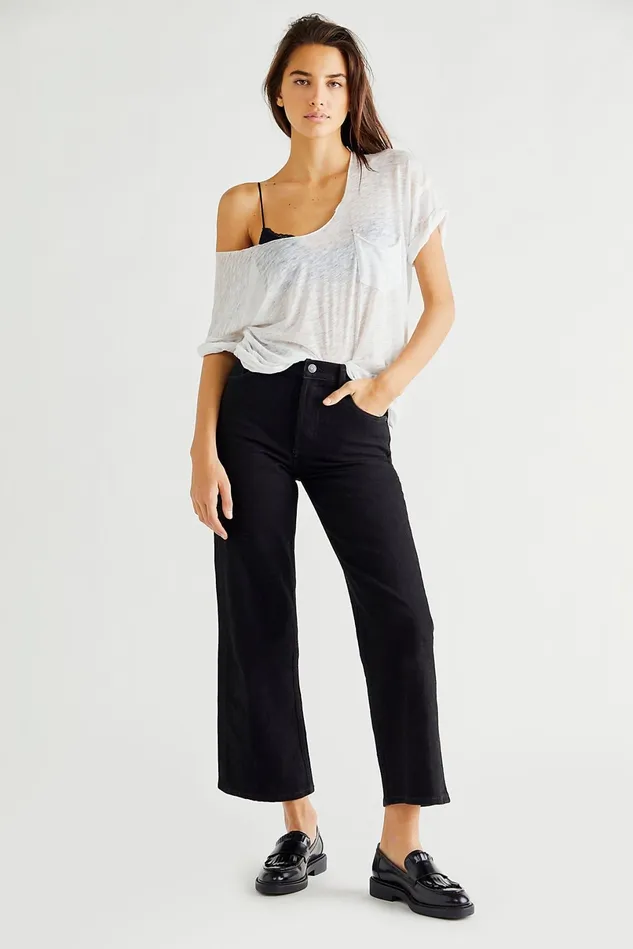 Women WideLeg Jeans Free People Boyish Mikey Jeans Black Beauty