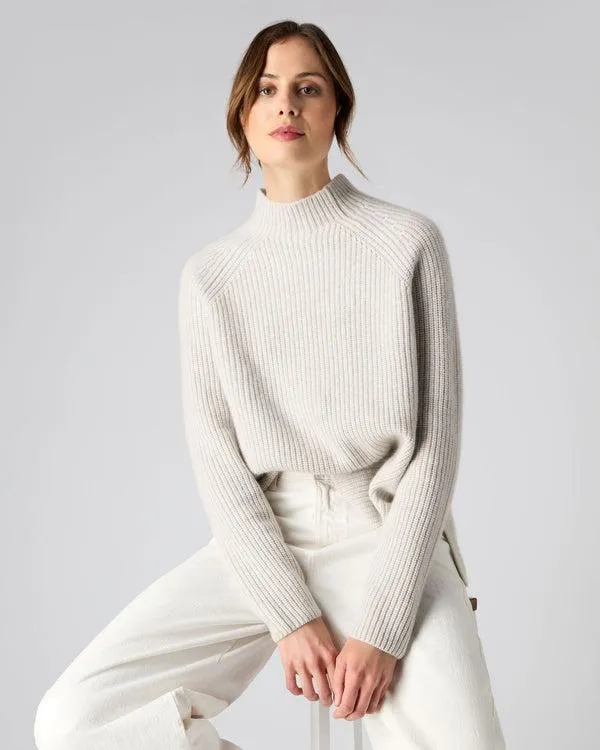 Women Women039s Fisherman Rib Funnel Cashmere SweaterIn Pebble Grey Pebble Grey NPeal Turtle Necks