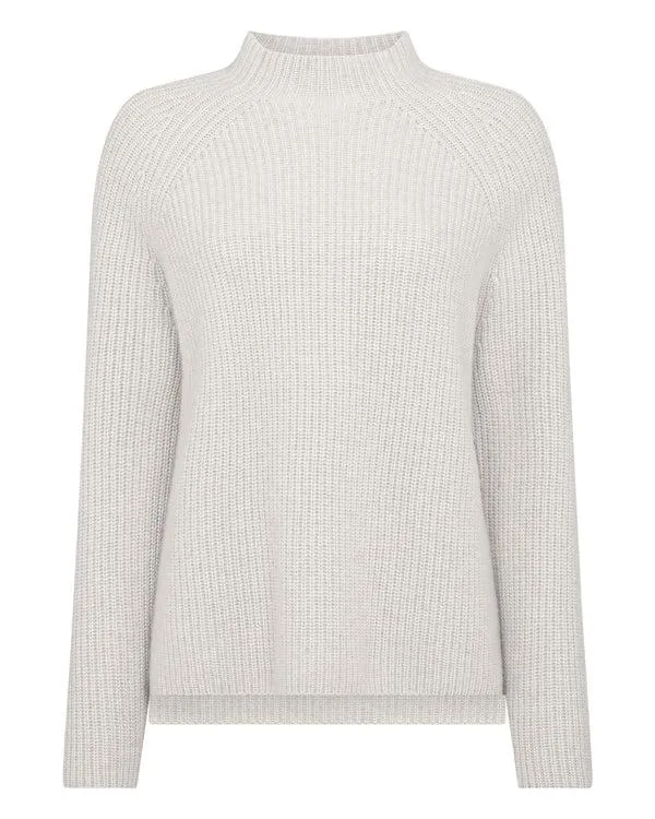 Women Women039s Fisherman Rib Funnel Cashmere SweaterIn Pebble Grey Pebble Grey NPeal Turtle Necks