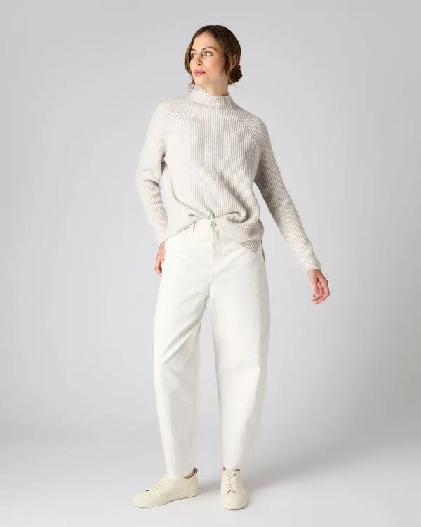 Women Women039s Fisherman Rib Funnel Cashmere SweaterIn Pebble Grey Pebble Grey NPeal Turtle Necks
