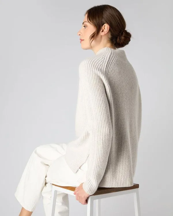 Women Women039s Fisherman Rib Funnel Cashmere SweaterIn Pebble Grey Pebble Grey NPeal Turtle Necks