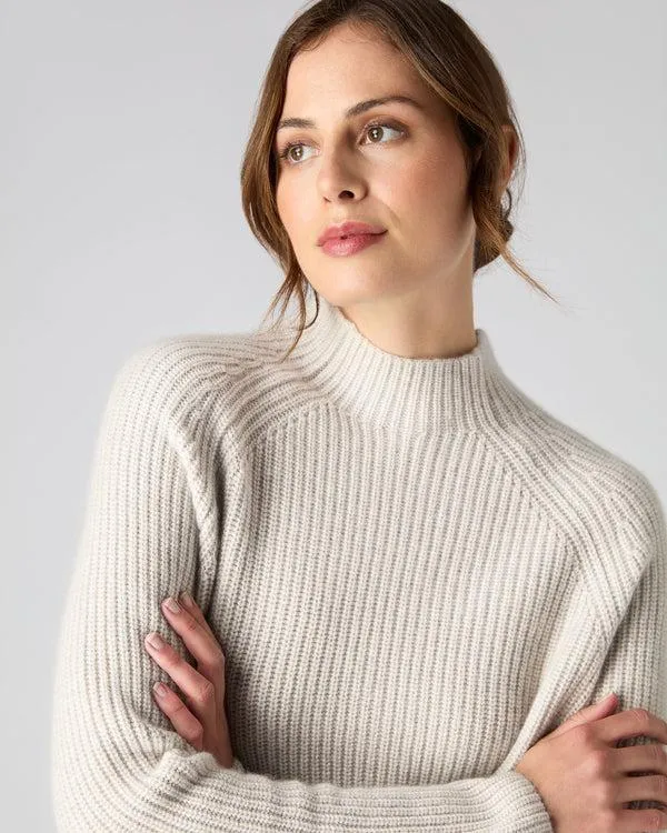 Women Women039s Fisherman Rib Funnel Cashmere SweaterIn Pebble Grey Pebble Grey NPeal Turtle Necks