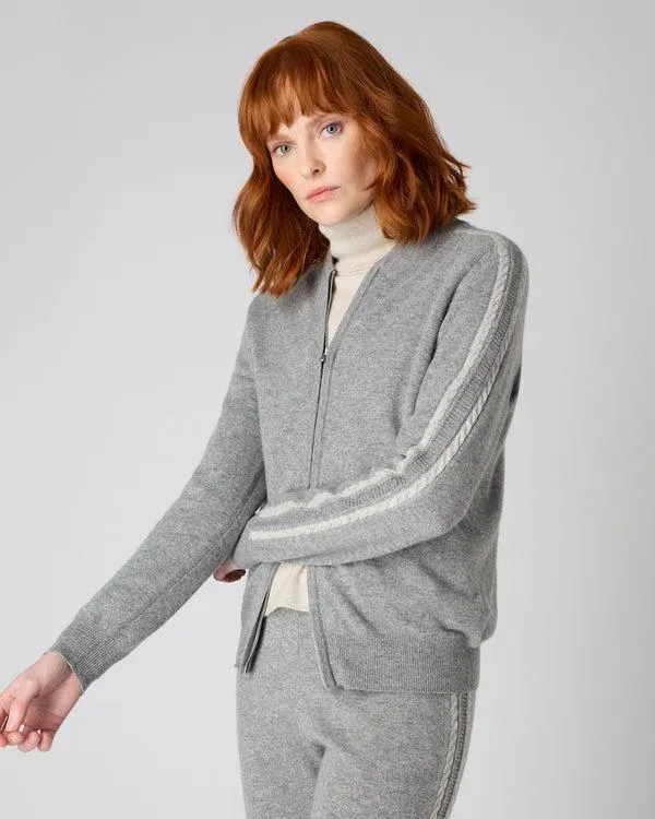Women Women039s Lurex Detail Cashmere BomberIn Flannel Grey Flannel Grey NPeal Cardigans