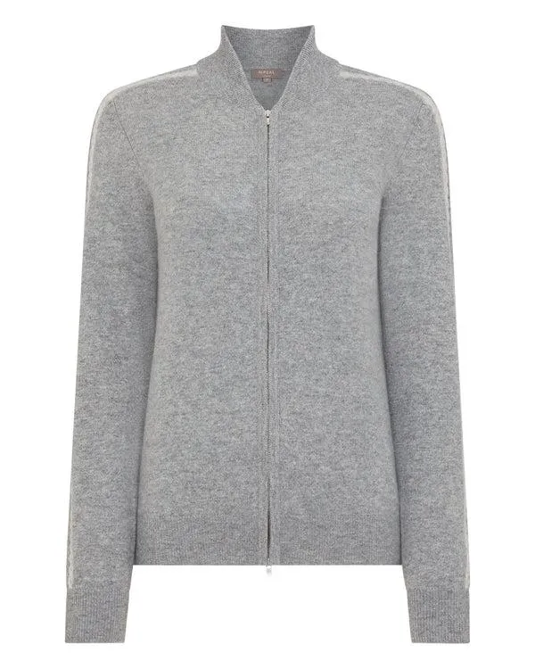 Women Women039s Lurex Detail Cashmere BomberIn Flannel Grey Flannel Grey NPeal Cardigans